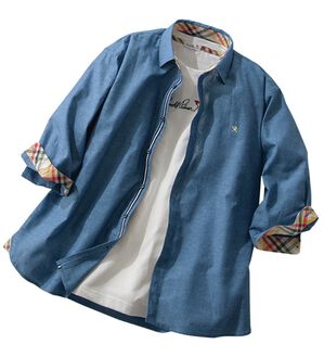 「＜アーノルド　パーマー＞麻入りシャツアンサンブル（メンズシャツ）」｜ネイビ－