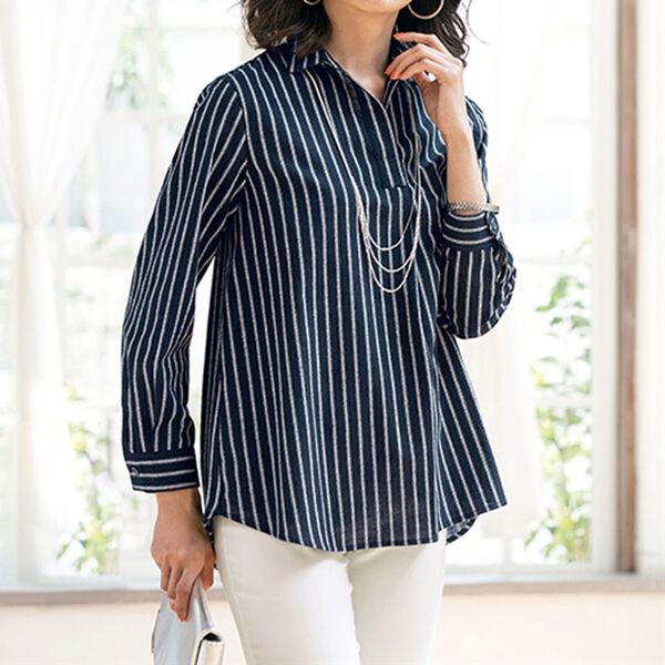 BELLUNA（ベルーナ）の「やわらかな着心地！テンセル綿素材スキッパーシャツチュニック（チュニック）」｜詳細画像