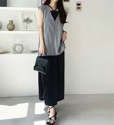GeeRA（ジーラ）の「麻調ベスト&times;リブワンピースセット（その他ワンピース）」