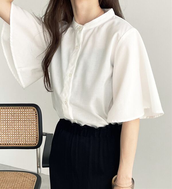 GeeRA（ジーラ）の「フレアー袖バンドカラーブラウス（ブラウス）」｜詳細画像