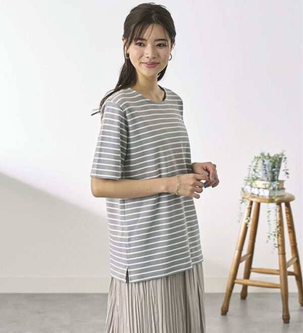 BELLUNA（ベルーナ）の「ハピネスコットン１００％なめらかボーダープルオーバー（カットソー）」｜詳細画像