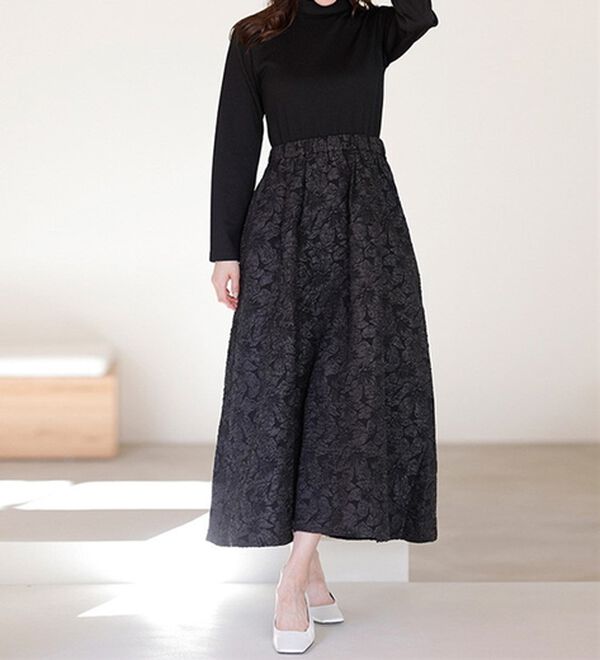 RANAN（ラナン）の「ジャカード素材ドッキングワンピース（ドッキングワンピース）」｜ブラック