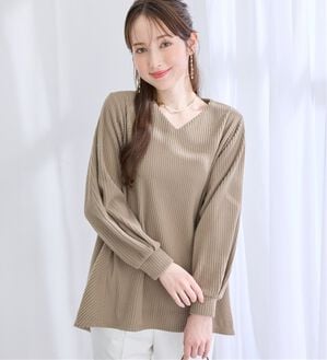 alotta（アロッタ）の「ふんわりリブニットソーＡラインチュニック（チュニック）」｜ベージュ