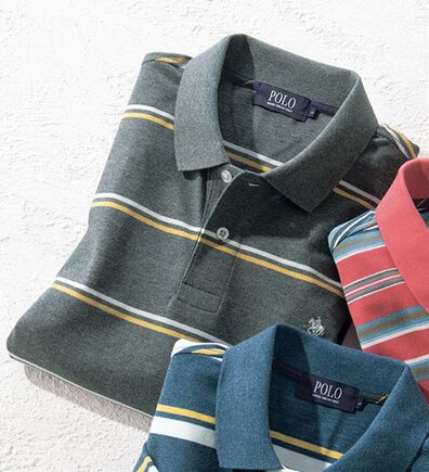 「＜ポロ・ビーシーエス＞ランダムボーダーポロシャツ（メンズポロシャツ）」