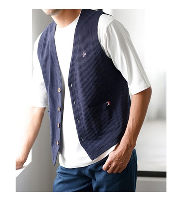 「羽織って納得！涼感サッカーベスト（メンズベスト）」｜詳細画像