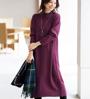 ボタン使いハイネックニットワンピース - ベルーナ【公式】