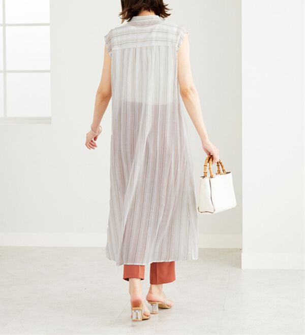 BELLUNA（ベルーナ）の「ラメ入りストライプ柄シアーロングシャツ（シャツワンピース）」｜詳細画像