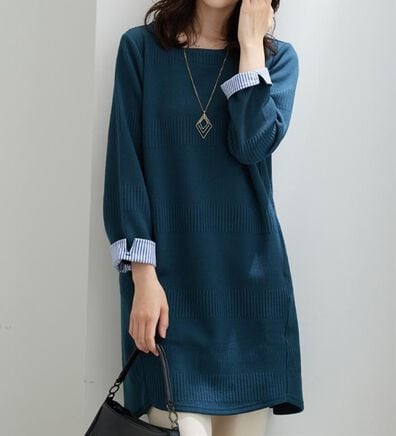 BELLUNA（ベルーナ）の「後ろボタンボーダージャカードワンピース（その他ワンピース）」