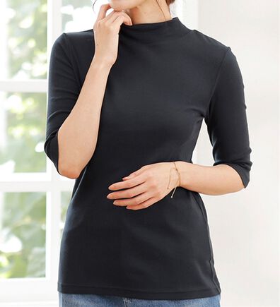 LAVIENNE（ラヴィエンヌ）の「【医師オススメ】ＵＶカット綿１００％ハイネックプルオーバー（５分袖）＜カラフルコットン＞（肌着・インナーウェア）」