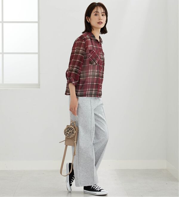 BELLUNA（ベルーナ）の「シフォン楊柳チェック柄プリントシャツ（シャツ）」｜詳細画像