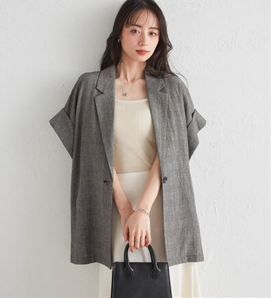 RANAN（ラナン）の「クレープジャカードハーフスリーブジャケット（テーラードジャケット）」