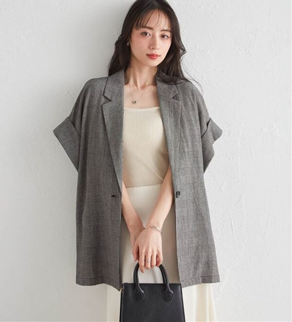 RANAN（ラナン）の「クレープジャカードハーフスリーブジャケット（テーラードジャケット）」｜チェック