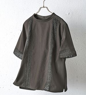 BELLUNA（ベルーナ）の「【肌に優しい】綿１００％上品レース切替褒められブラウス（ブラウス）」｜チャコール