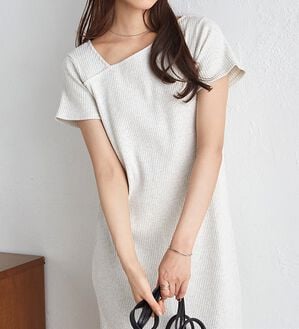 RANAN（ラナン）の「アシメネックハーフスリーブリブワンピース（その他ワンピース）」｜詳細画像