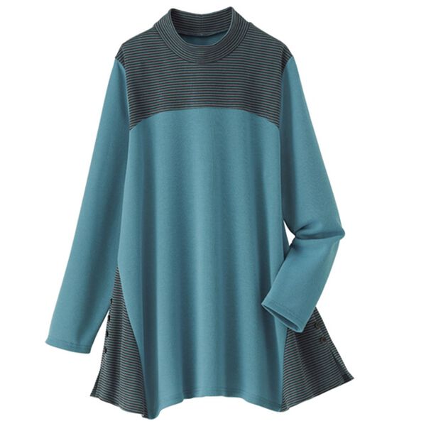 BELLUNA（ベルーナ）の「ボーダー切替ボタンデザインプルオーバー（チュニック）」｜ブルー系