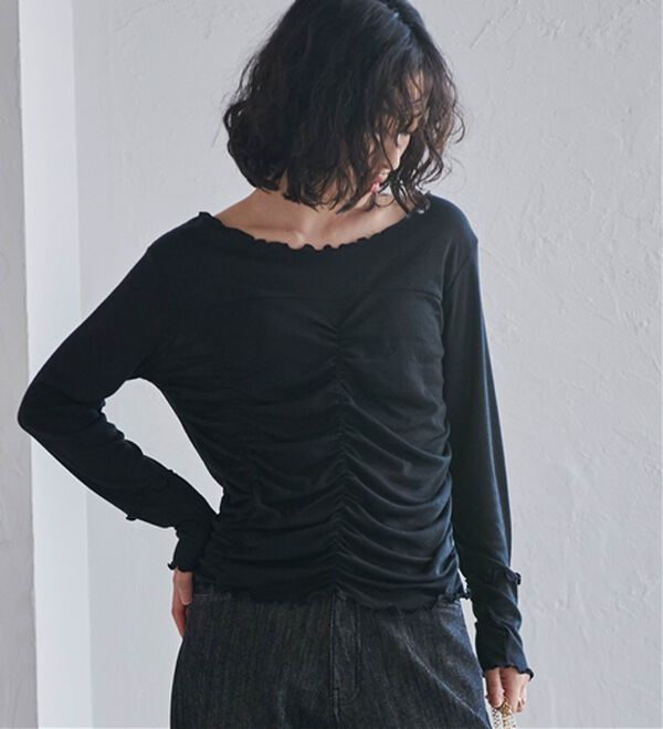 RANAN（ラナン）の「ギャザーデザインシアーTシャツ（Tシャツ）」｜詳細画像
