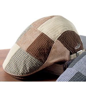 「＜クロコダイル＞播州織上品パッチワークハンチング（メンズ帽子）」｜ブラウン系