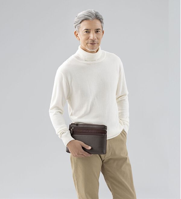 「縁起の良い瓢箪柄印伝と姫路レザーの２ＷＡＹショルダー（メンズショルダーバッグ）」｜詳細画像