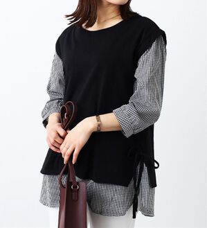 BELLUNA（ベルーナ）の「サイドリボン使いシャツフェイクチュニック（チュニック）」｜黒系