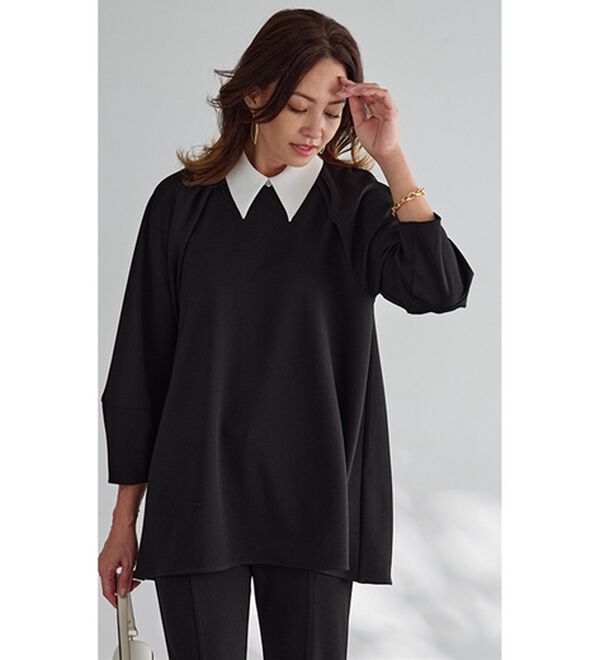 BELLUNA（ベルーナ）の「色褪せにくい黒！バイカラーブラウス（セットアップ）」｜詳細画像