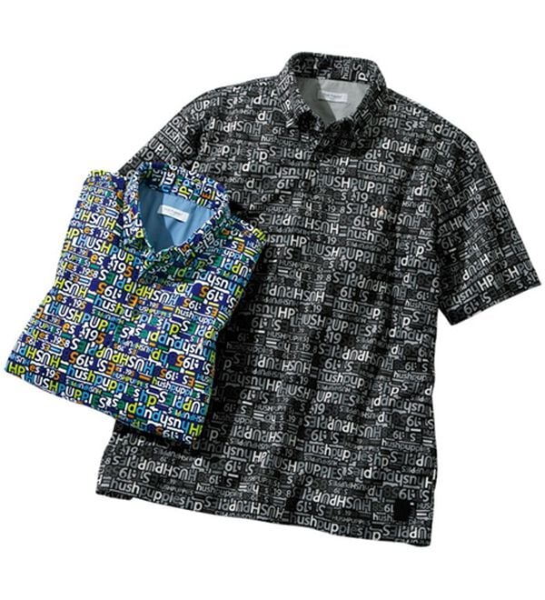 「＜ハッシュパピー・ゴルフ＞総柄ストレッチボタンダウンポロシャツ（メンズポロシャツ）」｜詳細画像