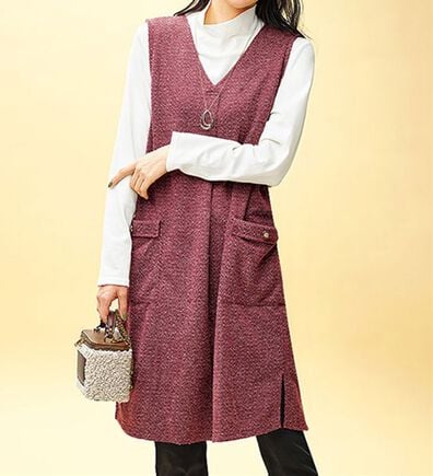 BELLUNA（ベルーナ）の「ツイード調タック使いジャンパースカート（チュニックワンピース）」