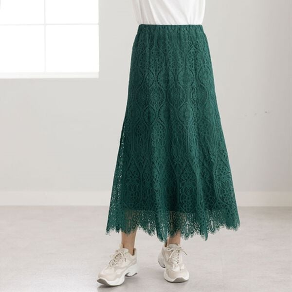 BELLUNA（ベルーナ）の「パネル柄レース素材セミフレアースカート（ロングスカート）」｜詳細画像