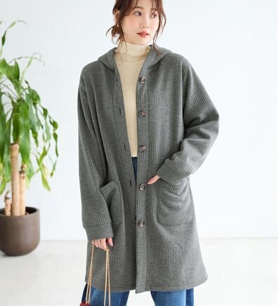 BELLUNA（ベルーナ）の「ボーダージャカード裏ボアカーディガン（ロングコート）」