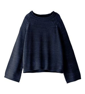 BELLUNA（ベルーナ）の「スパンコール付透かし編みニットプルオーバー（ニット・セーター）」｜ネイビー