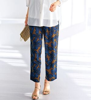 BELLUNA（ベルーナ）の「【接触冷感】レーヨン素材プリントワイドパンツ（ワイドパンツ・ガウチョ）」｜ブラウン系大花柄