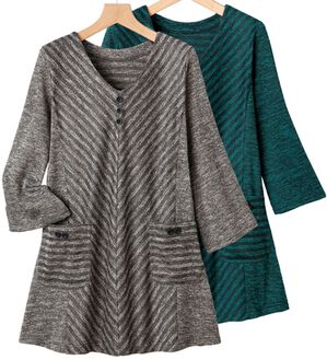 「【２枚組】杢調ボーダー切替えプルオーバー（カットソー）」｜2枚組