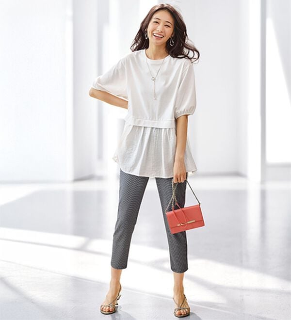 BELLUNA（ベルーナ）の「ギャザー使い異素材切替ふんわりチュニック（チュニック）」｜詳細画像