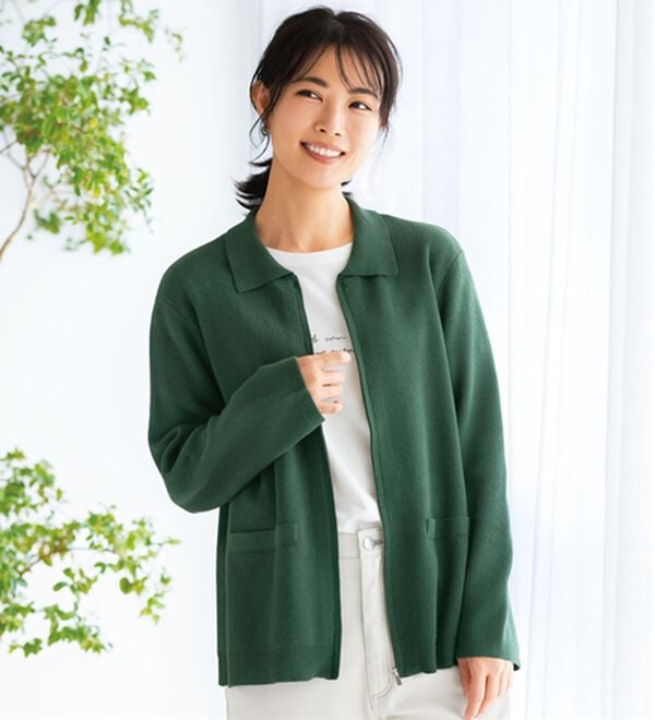 BELLUNA（ベルーナ）の「《ＨｕｇＲｅａｍコットン》ジッパーニットジャケット（その他ジャケット）」｜グリーン
