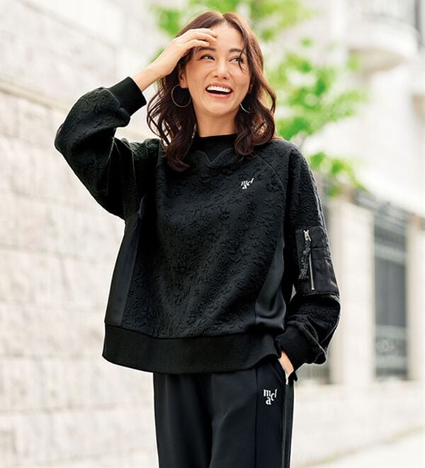 BELLUNA（ベルーナ）の「【ｍａｒｉｅ　ｃｌａｉｒｅ　ＳＰＯＲＴ】即お出かけ！花柄ジャカード異素材プルオーバー（カットソー）」｜詳細画像