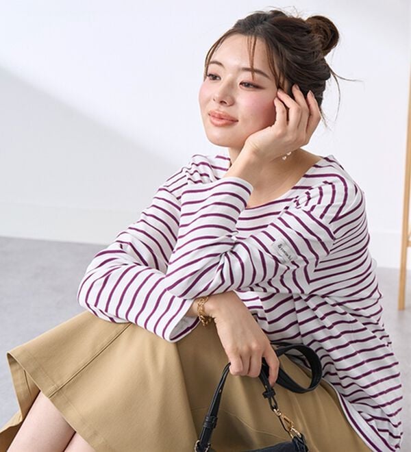 BELLUNA（ベルーナ）の「 ＜＆ｃｏｃｏｃｈｉ＞ハピネスコットン１００％ボーダープルオーバー（カットソー）」｜詳細画像