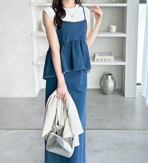 GeeRA（ジーラ）の「楽ちん！デニムペプラムキャミワンピース（その他ワンピース）」｜ブルー系