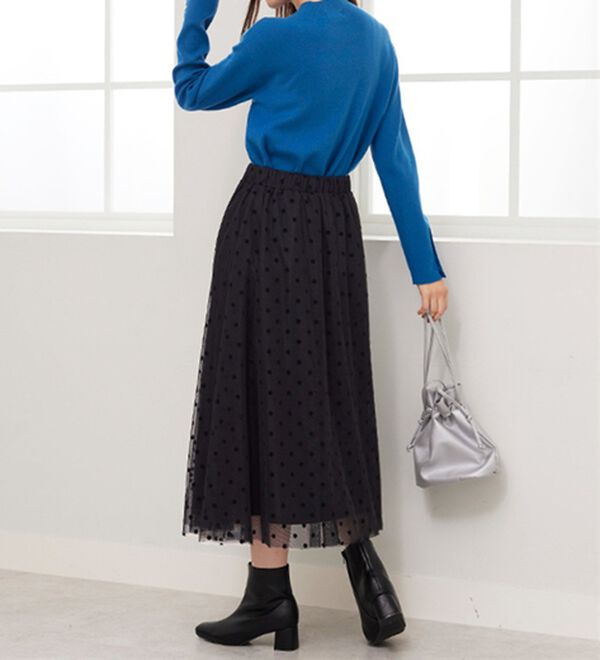 BELLUNA（ベルーナ）の「ドットフロッキーチュール重ねスカート（ロングスカート）」｜詳細画像