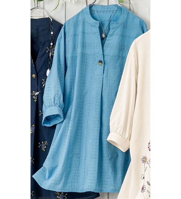 ルフラン（ルフラン）の「刺しゅうブラウスセレクション（ブラウス）」｜ブルー