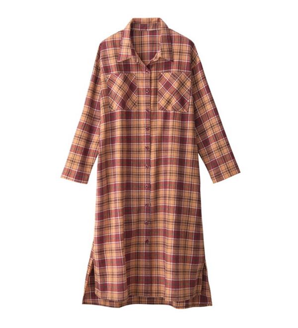 YU'NOW（ユナウ）の「ビエラチェックシャツワンピース（パジャマ・ルームウェア）」｜詳細画像