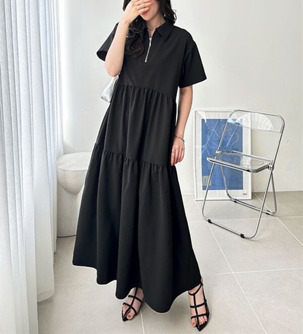 GeeRA（ジーラ）の「サッカーティアードハーフジップワンピース（その他ワンピース）」｜詳細画像