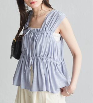 RANAN（ラナン）の「フロントリボンギャザーノースリブラウス（ブラウス）」｜ブルー