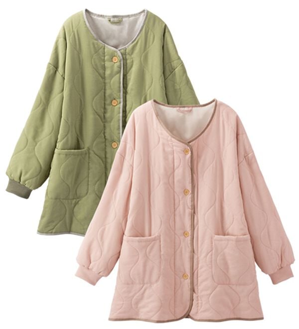 「【２枚組】暖か可愛い！中わたキルトかっぽう（エプロン）」｜2枚組