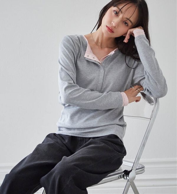 RANAN（ラナン）の「レイヤードヘンリーネックリブTシャツ（カットソー）」｜詳細画像