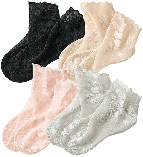 LAVIENNE（ラヴィエンヌ）の「【４足組】涼やかレースソックス（靴下・ストッキング）」｜詳細画像