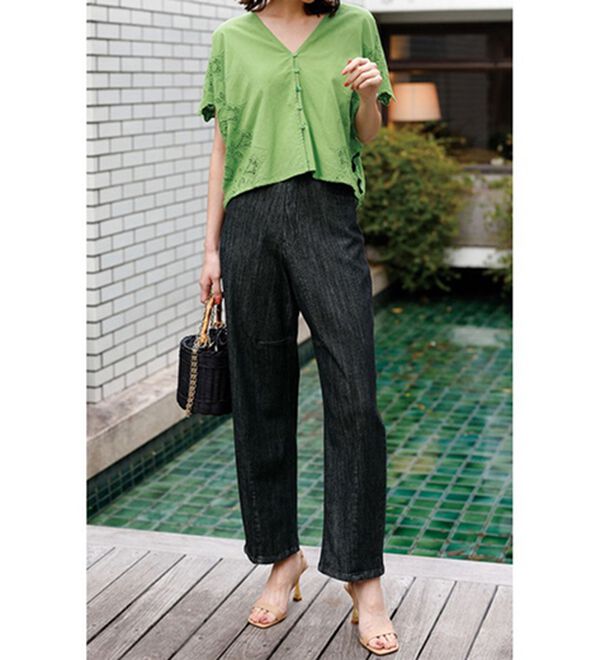 RANAN（ラナン）の「きれい見え麻入りカーブデニム（フルレングスパンツ）」｜詳細画像