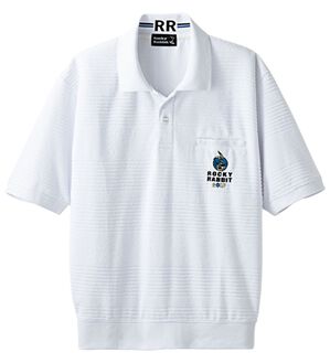 「＜ロッキーラビット＞パイルボーダーポロシャツ（メンズポロシャツ）」｜ホワイト