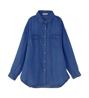 BELLUNA（ベルーナ）の「デニム素材ポケット付ゆったりシャツ（チュニック）」｜ブルー