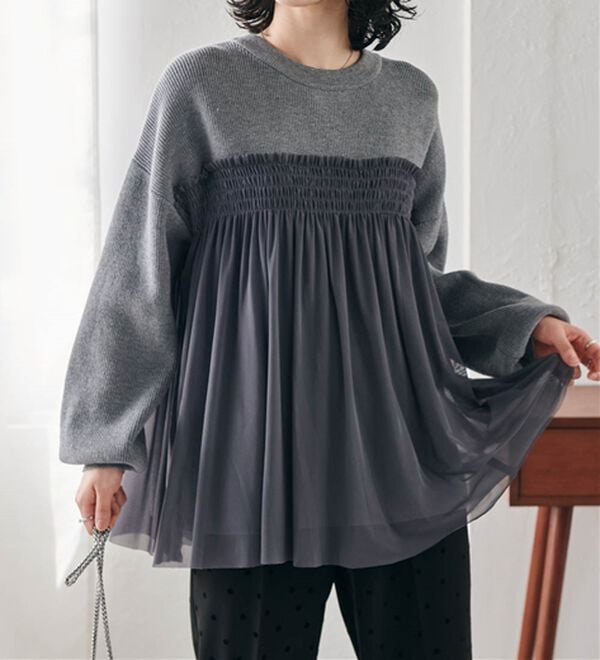 RANAN（ラナン）の「洗える！ビスチェ風チュールドッキングニット＜ムースタッチライト＞（ニット・セーター）」｜詳細画像