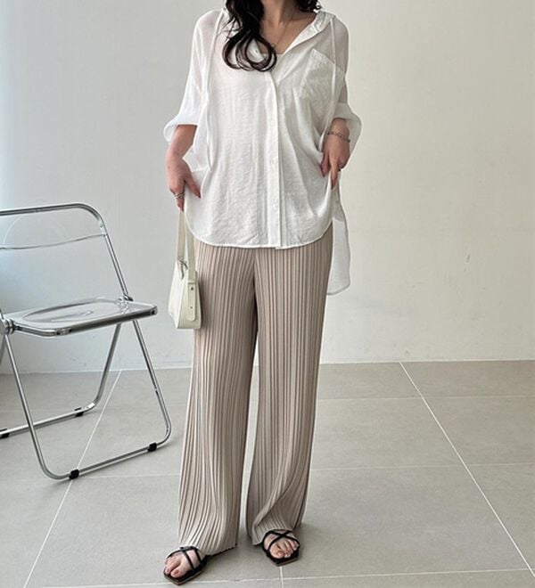 GeeRA（ジーラ）の「セルフカットセミワイドプリーツパンツ（フルレングスパンツ）」｜詳細画像