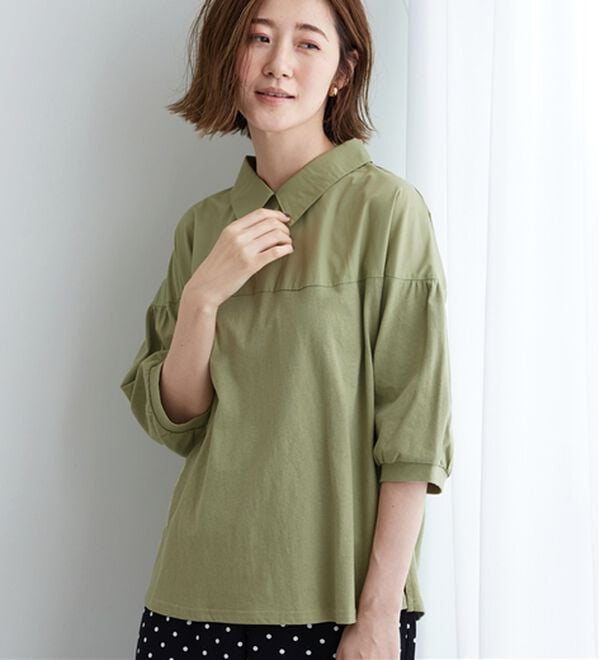 BELLUNA（ベルーナ）の「衿付き異素材切替プルオーバー（カットソー）」｜詳細画像